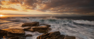 Sunset ocean waves rocks dusk 2 - wave free wallpaper