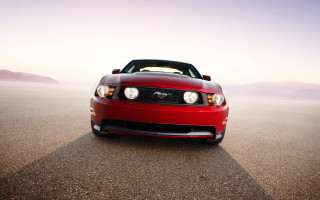 Red mustang desert road mountains 3 - a red mustang mustang free wallpaper