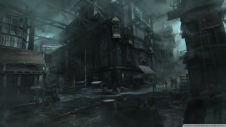 Dark city people walking clock - a dark city free wallpaper