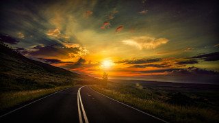 Sunset road clouds tree matte - the side of the road free wallpaper for desktop