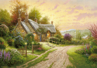 Cottage pathway gate painting scenery - edward lamson henry free wallpaper