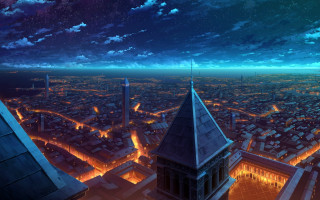 Cityscape clocktower starrysky night lights - andreas rocha free wallpaper