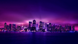 Purple sky cityscape water bridge 2 - a purple sky in the background free wallpaper for desktop