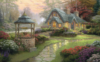 Cottage woods flowers pathway gazebo 2 - edward lamson henry free wallpaper