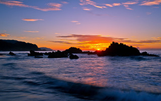 Sunset ocean rocks waves bridge - rock free wallpaper