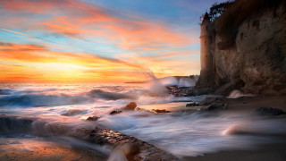 Sunset rocky beach lighthouse cliff - the cliff free wallpaper for desktop