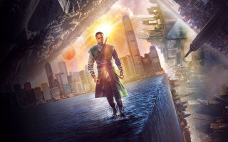 Afrofuturism cyberpunk urban swordman cityscape - his hand and a city in the background free wallpaper