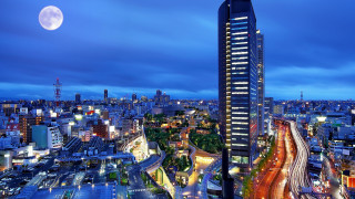 Full moon cityscape tokyo architecture - japan aya goda free wallpaper