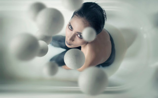 Flying woman balls 3d sculpture - ball free wallpaper