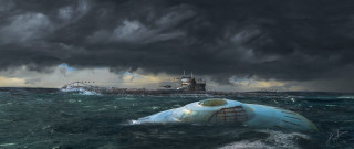 Submarine ocean cloudy sky ship - the ocean under a cloudy sky free wallpaper