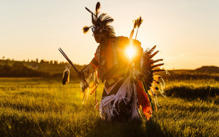 Costumed person field sunset fire - a few cloud free wallpaper for desktop
