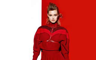 Woman red dress red wall 2 - a red wall free wallpaper