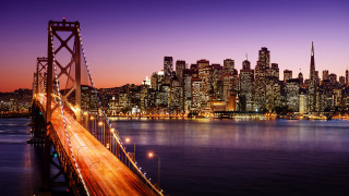 Bridge city night lights skyline - free city wallpaper for desktop