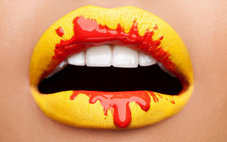Yellow red painted lips white - a womans lip free wallpaper