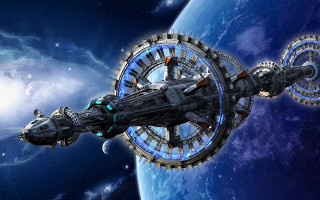 Futuristic space station planet moon - sci fi free wallpaper