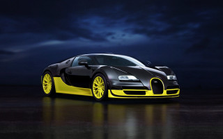 Bugatti black yellow night cloud - a full moon in the sky free wallpaper for desktop