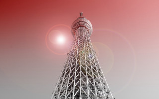Tall tower bright light red - a red sky behind free wallpaper