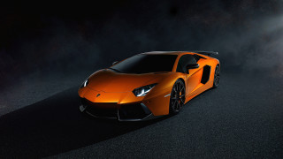 Orange sports car night fog - nice free wallpaper for desktop