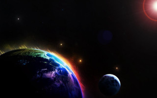 Bright sun earth red star - over the earth free wallpaper