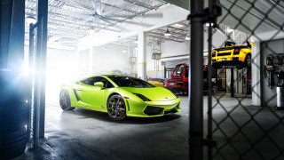 Green sports car garage yellow - a green sports car free wallpaper