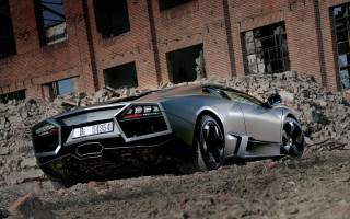 Silver sports car brick building 3 - concrete art free wallpaper
