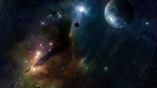 Space person reaching flashlight planet - the background and a person free wallpaper