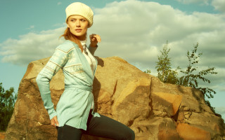 Woman hat sweater rock formation - art nouveau fashion free wallpaper