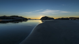 Beach rocks sunset person lake - free sunset wallpaper