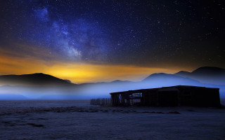 Desert shack starry sky mountains - star above free wallpaper for desktop