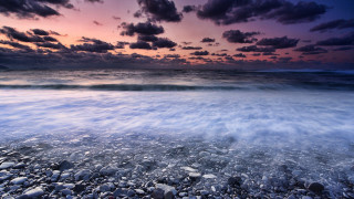 Beach wave sunset clouds sky 3 - rich moody colour free wallpaper