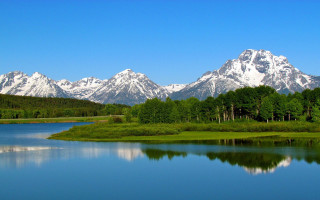Lake mountains forest grassy landscape 2 - a grassy area in the foreground free wallpaper