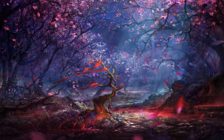 Forest fire red leaves moon - anato finnstark free wallpaper for desktop