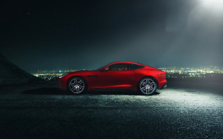 Red sports car night city - a dark street free wallpaper