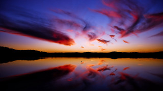 Sunset clouds reflection water mountains - a few bird free wallpaper for desktop