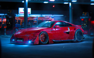 Red sports car neon lights - the tire free wallpaper