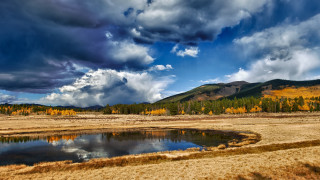 Lake field mountains cloudy sky - bob thompson free wallpaper
