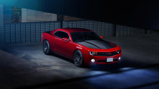 Red sports car garage night - the hood and hood free wallpaper