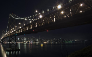 Bridge water night city lights 3 - free city wallpaper