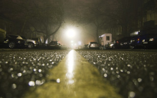 Street cars night rain fog - a street light in the background free wallpaper
