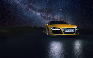 Yellow sports car night sky 2 - milky free wallpaper