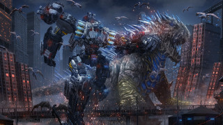 Robots city skyline birds night - cinematic concept art free wallpaper for desktop