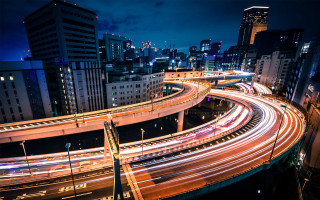 City street traffic night bridge - lot of traffic free wallpaper