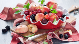 Bowl fruit cuttingboard knife fork - cutting free wallpaper