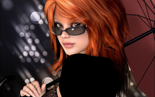 Red hair sunglasses umbrella gothic - behind her free wallpaper