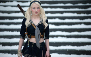 Snowy sword woman portrait blurry - her head and a scarf free wallpaper for desktop