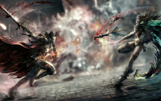 Fantasy creatures battle women armor - dark soul free wallpaper