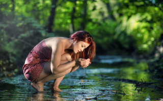 Woman river flower forest photorealistic - a flower free wallpaper for desktop