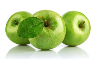 Three green apples leaf white - whole free wallpaper