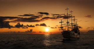 Ship sunset ocean clouds horizon - fitz henry lane free wallpaper