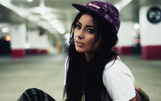 Woman long hair hat skateboard - young free wallpaper for desktop